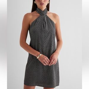 Express Satin Printed Halter Neck Mini Shift Dress